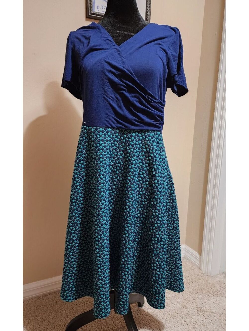 Gili Women's Navy Blue and Teal Patterned Dress